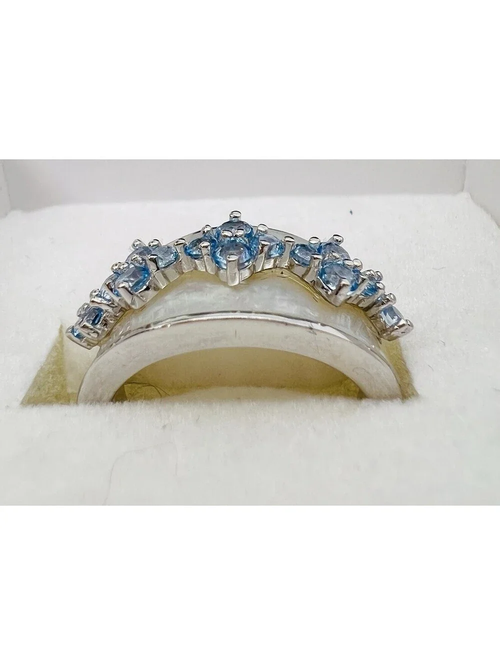 Stauer Pearl Topaz Ring swiss blue silver 925 Sz 7 luxury statement irridescent